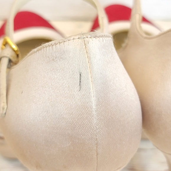 Miu Miu champagne satin platform Mary jane heels with scarlet captoe - Picture 8 of 15